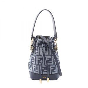 Fendi Montresor FF Jacquard Handbag Canvas Navy Blue